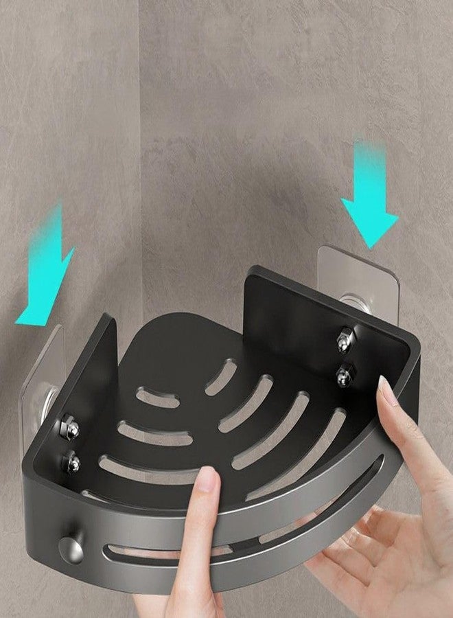 رف تخزين مثلث الشكل للحمام، يُثبت على الحائط بدون مسامير، مناسب لحوض الغسيل والمطبخ والمرحاض، يتحمل وزنًا يصل إلى 10 كجم، مصنوع من بلاستيك غير لامع، منظم أنيق من طبقة واحدة - Image 2